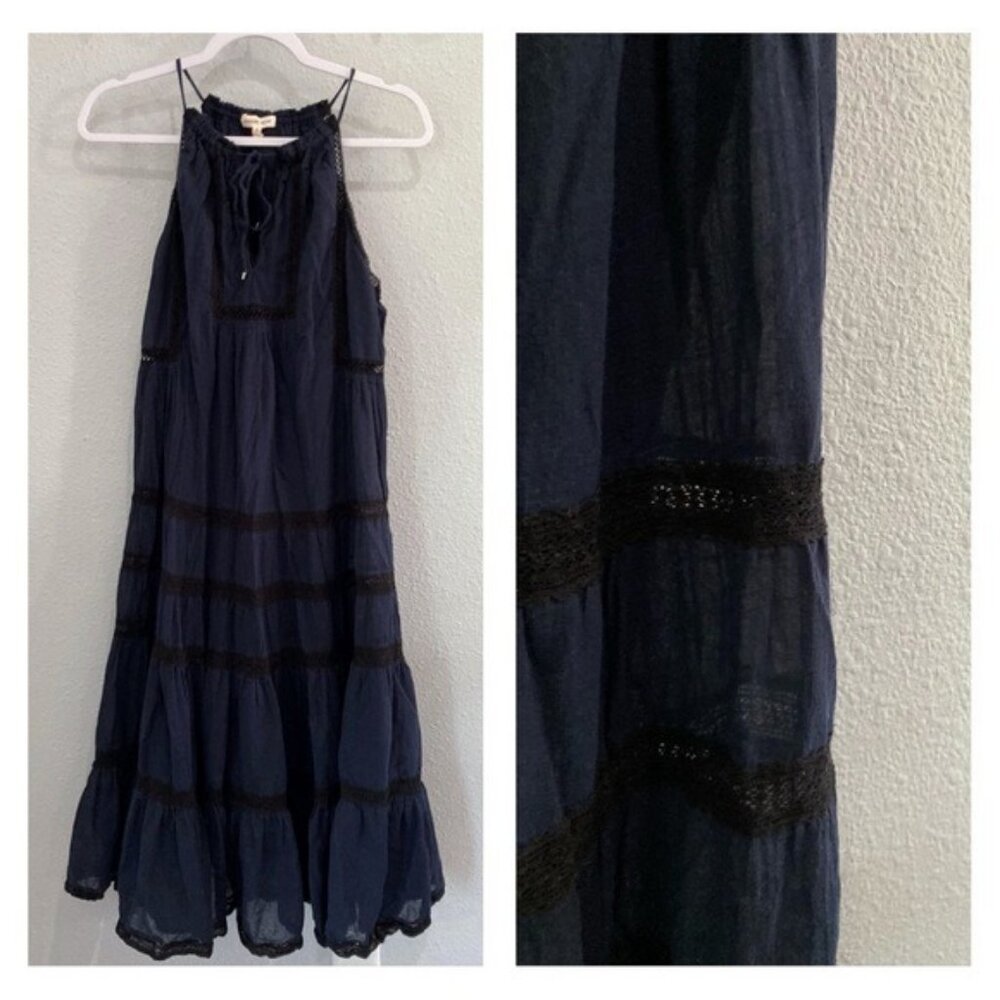 Rebecca Taylor Boho Cottagecore Prairie Lace Tiered Contemporary Dark MIDI Dress